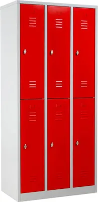 Produktbild von Gürkan Spind lichtgrau, feuerrot 106126, 6 Schließfächer 90,0 x 50,0 x 195,0 cm