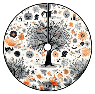 Produktbild von Kürbisbaumrock für Halloween, orange, mit Fledermaus- und Geistermotiven, 121 cm
