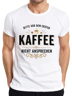 Immagine prodotto di T-shirt da uomo, colore bianco, taglia XXL, con la scritta: "Non parlatemi prima del primo caffè". (Stile sarcastico)