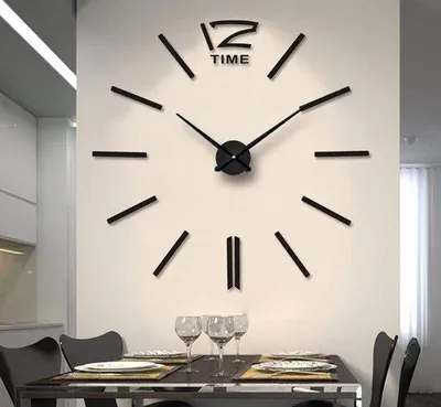 Zdjęcie produktu dla Duży zegar ścienny z akrylu, duży, czarny, do samodzielnego montażu, z efektem 3D, z możliwością przyklejenia naklejek, z możliwością modyfikacji