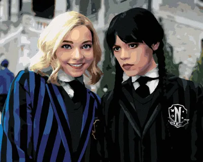 Obrázek produktu pro Zuty - Diamantové malování - WEDNESDAY ADDAMS A ENID, 40x50 cm, vypnuté plátno na rám