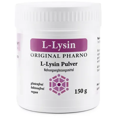 Produktbild von L-Lysin Pulver 150 g –Pures Lysin, essenzielle Aminosäure, vegan, gut löslich & geschmacksneutral – Original Pharno