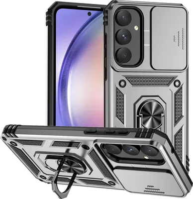 Obrázek produktu pro Pouzdro pro Samsung Galaxy A55 5G dvouvrstvé pouzdro s posuvným krytem kamery a prstencovým stojánkem Stříbro