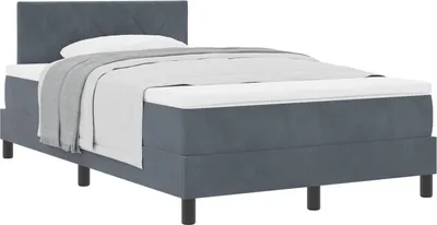 Imagen del producto de Cama con somier y cabecero, color gris oscuro, 120 x 200 cm, tapizada en terciopelo
