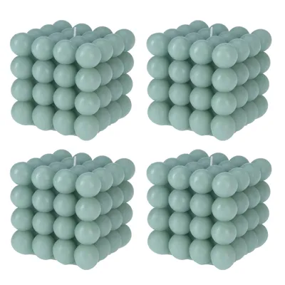 Produktbild von 4x Deko Bubble Kerze Grün Groß 10 x 10 cm Bubblekerze 630g Eckig Dekokerze Wachskerze