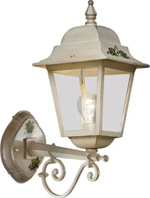 Produktbild von Außenwandlampe Aluminium E27 IP43 H: 44 cm in Weiß Gold antik Efeu Dekor Rustikal Außenlampe Wand