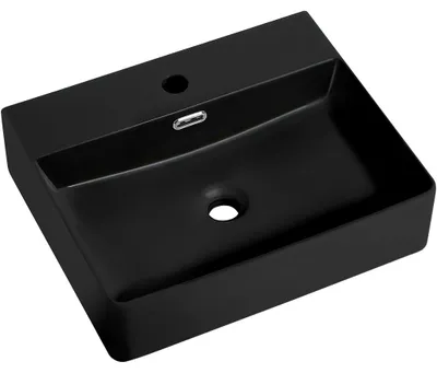 Zdjęcie produktu dla szkło ceramiczneO – Umywalka ceramiczna – do montażu na ścianie lub na blacie – Peno – czarna matowa – 50 x 42 cm