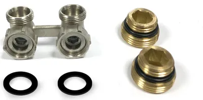 Produktbild von Hahnblock Durchgang Eck 3/4" AG x 1/2" Eurokonus Heizkörper Anschluss