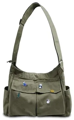 Productafbeelding van Canvas Messenger Tas - Schoudertas Heren Dames - Dagelijks Gebruik - Grote Capaciteit - 40 x 35 cm - Zwart