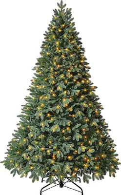 Produktbild von Dehner Künstlicher Weihnachtsbaum Tanne Alva, mit LED Beleuchtung warmweiß, Höhe ca. 210 cm, Metall/Kunststoff, grün