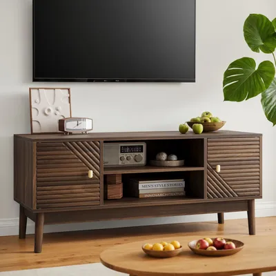 Produktbild von 110cm TV-Ständer Mid-Century Modern für 32-45 Zoll Walnuss mit Stauraum