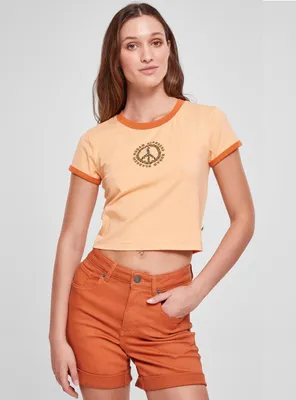 Produktbild von Urban Classics - Damen Stretch Jersey Cropped T-Shirt PALEORANGE/VINTAGEORANGE 3XL