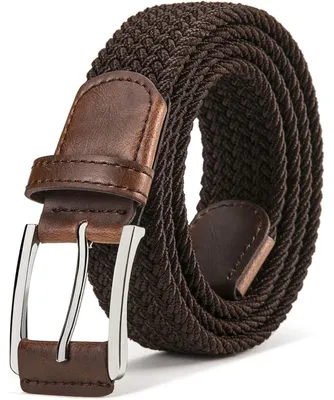 Produktbild von Flechtgürtel Herren Stretchgürtel Stoffgürtel Elastisch Dunkelbraun 35mm 115cm