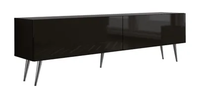 Obrázok produktu pre TV skrinka : matná čierna / lesklá čierna, chrómové nohy, 170 x 52 x 32 cm