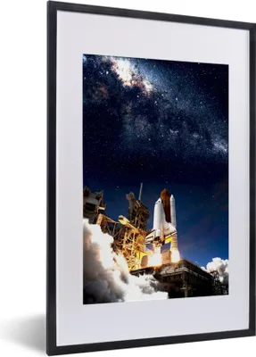Produktbild von MuchoWow® Gerahmtes Poster Weltraum - Sterne - Rakete 40x60 cm - Poster mit Schwarzem Bilderrahmen Wandposter Rahmen Foto Bilder - Poster in Rahmen