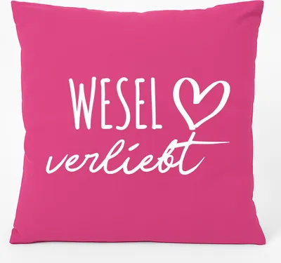 Produktbild von Huuraa Kissen Wesel verliebt 40x40cm mit Füllung Fuchsia Baumwolle Dekokissen Geschenkidee