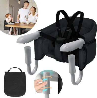 Produktbild von XMTECH Tischsitz Faltbar Babystuhl Kinder Hochstuhl Sitzerhöhung Stuhlsitz für Kleinkind Kinderstuhl Esszimmerstuhl Belastbar bis 15kg, Schwarz