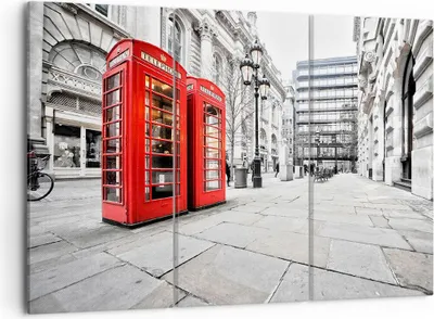 Produktbild von Bild auf Leinwand - Leinwandbild - Telefon London Kultur - 105x70cm - Wand Bild - Wanddeko - Leinwanddruck - Bilder - Kunstdruck - Wanddekoration - Leinwand bilder - Wandkunst - CE105x70-2595