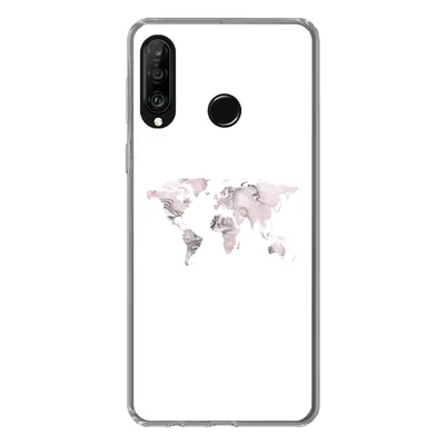 Produktbild von MuchoWow® Handyhülle Schutzhülle Hülle für Huawei P30 Lite Weltkarte - Marmor - Grau Silikon Softcase Handy Hülle - Handyhülle