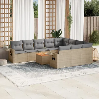 Produktbild von Design 11-tlg. Garten-Sofagarnitur mit Kissen Beige Poly Rattan, Gartenmöbel-Sets 2024 Neu