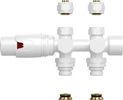 Produktbild von Belvit Design Heizkörperventil Thermostat Weiß glänzend für Wand- und Bodenanschluss 1/2" PEX 16 x 2mm Konus M30
