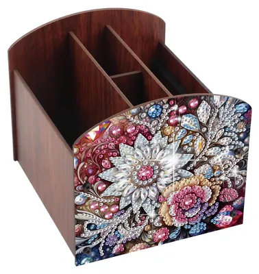Schreibtisch-Organizer mit 4 Fächern, 14x15x13 cm, Holz-Aufbewahrungsbox