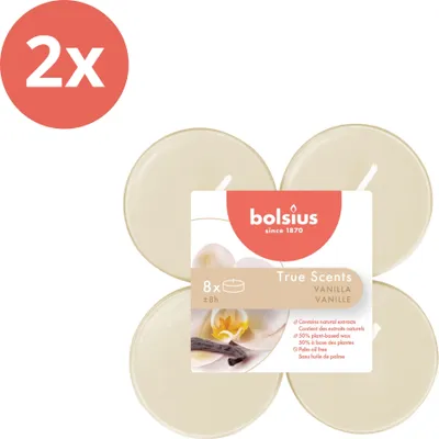 Produktbild von Bolsius - True Scents - Maxi - Duft-Teelichter - 8 Stück pro Packung - Klare Tasse - Vanille - Vorteilspack - 16 Stücke - 2 Verpackung