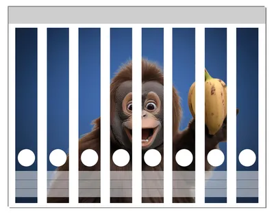Produktbild von Wallario Ordnerrücken Sticker, selbstklebend für schmale Ordner, 8 Stück, Motiv Lustiger Affe mit Bananen