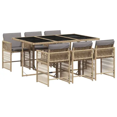 Produktbild von 7-tlg. Garten-Essgruppe mit Kissen Beigemischung Poly Rattan
