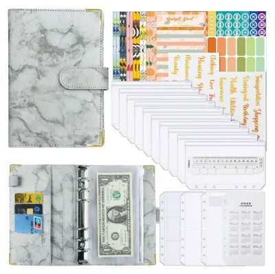 Produktbild von Budget Planner A6 Kunstleder Budget Binder Geld Organizer Sparen Finanzplaner Cash Stuffing Haushaltsbuch mit Geldfacher (Grau)