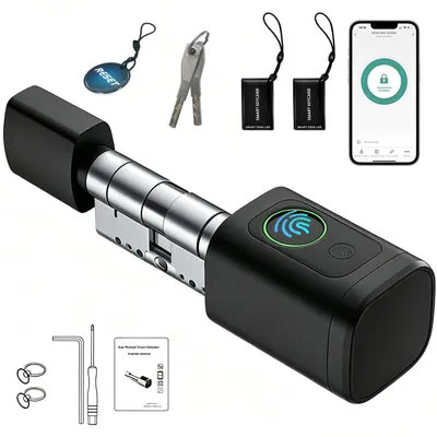 Immagine prodotto di Serratura elettronica con riconoscimento impronte digitali - Combinazione di sicurezza intelligente - Cilindro regolabile da 60 a 90 mm - Alluminio e ottone