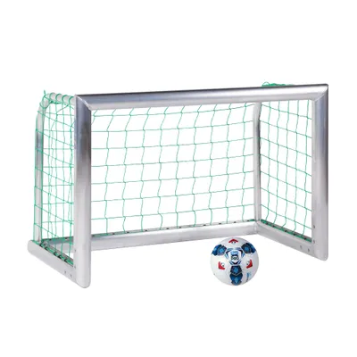 Produktbild von Sport-Thieme Mini-Fußballtor "Professional Kompakt", Alu-Naturblank, Inkl. Netz, blau (MW 4,5 cm), 2,40x1,60 m