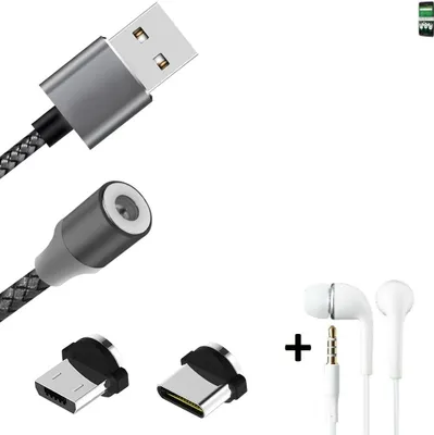 Produktbild von K-S-Trade® Hochwertiges Magnet-Lade-kabel Sync-Kabel Daten-Kabel + Kopfhörer für doro 8035 mit USB-Typ-C-Anschluss und Micro-USB-Anschluss 2A bis