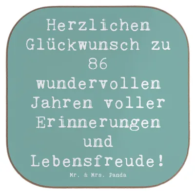 Produktbild von Mr. & Mrs. Panda Untersetzer für Gläser Spruch 86. Geburtstag - Meeresbrise - Geschenk, Ehrentag, Lebensfreude, Coaster, Tassen, Alter, Handgemacht, Happy Birthday