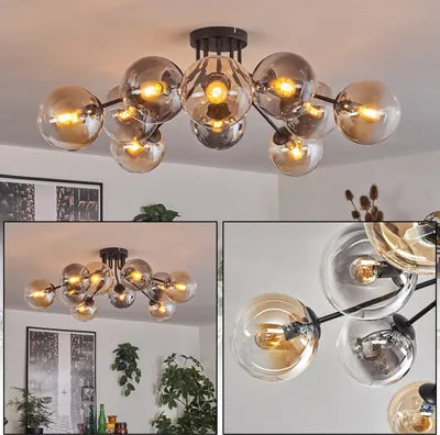 Produktbild von Fossobiubo Deckenlampe aus Metall/Glas in Schwarz/Rauchfarben/Bernsteinfarben