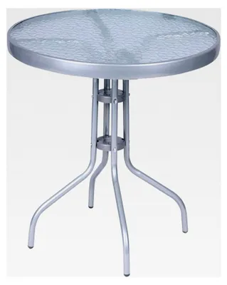 Produktbild von Balkontisch mit Glasplatte und pulverbeschichtetem Metallgestell, rund Ø 60 H70cm, silberfarben