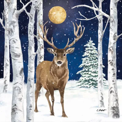Produktbild von 20 Servietten Winter Stag - Hirsch im Mondschein 33x33cm
