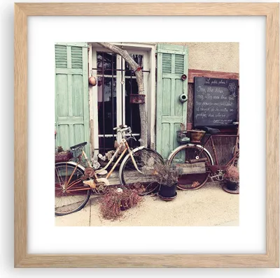 Produktbild von Gerahmtes Poster - Rahmen in heller Eiche - Fahrräder Vintage Mietshaus - 30x30 cm - Wand Bild - Wanddeko - Wandbilder - Kunstposter - Wandposter - Bilderrahmen - Bilder - Kunstdruck - P2NAC30x30-4588