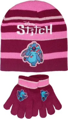 Produktbild von Disney Sticth Kinder Herbst Mütze Wintermütze plus Handschuhe Gr. 52/54 – Lila / 52/54