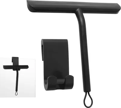 Immagine prodotto di Vinabo Raschietto per doccia, raschietto per doccia pulente senza aloni, nero, per porte in vetro, con supporto, raschietto per doccia, bagno, specchi, pulizia del vetro, piastrelle, 21 cm