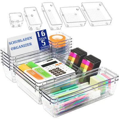 Produktbild von Schubladen Organizer Schreibtisch Schminktisch Make Up Organizer Bad,schubladen organizer bad, schminktisch organizer für schublade 5 Größen,stapelbar