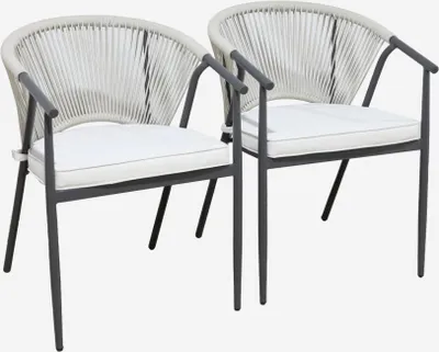 Immagine prodotto di Set 2 sedie da giardino impilabili in acciaio e corde, Beige