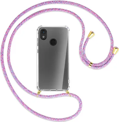 Produktbild von Handykette Backcover-Schutzhülle mit Band (Metall goldfarben) für Cat S52 - lila/rosa/blau