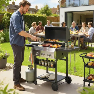 Image de Barbecue à gaz de 9 kW avec 3 brûleurs | Couleur : Noir | Dimensions : 123 x 57 x 102 cm