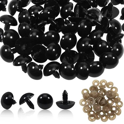 Productafbeelding van Kunststof veiligheidsogen - 50 zwarte knutselogen met ringen - voor het maken van poppen en knuffeldieren - 20 mm