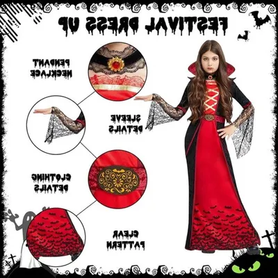 Vampirkleid für Mädchen - Rot Schwarz Halloween Kostüm für Cosplay und Themenpartys mit Freunden