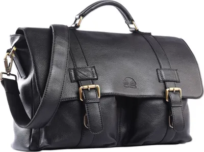 Produktbild von WILD WOODS - Aktentasche Leder XL mit Laptopfach 15,6 Zoll große Ledertasche zum Umhängen aus Rindsleder in Schwarz