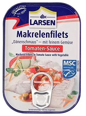 Produktbild von Larsen Makrelenfilets in Tomatensauce, 110 g