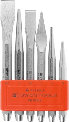 Zdjęcie produktu dla PB Swiss Tools Zestaw dłut i punktaków, w plastikowym uchwycie, specjalna jakość, 6 szt
