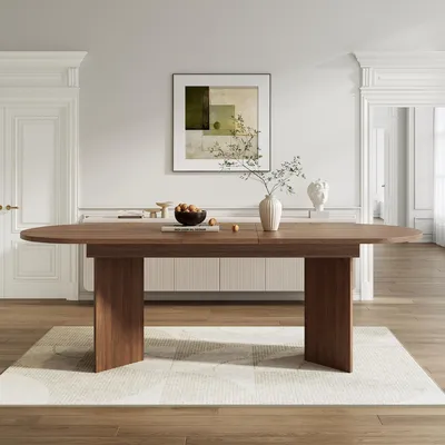 Productafbeelding van Uitschuifbare eettafel, 160–200 x 90 cm, geschikt voor 4–8 personen, tafelblad van 18 mm dik MDF, afgeronde hoeken, draagvermogen tot 60 kg, notenhout